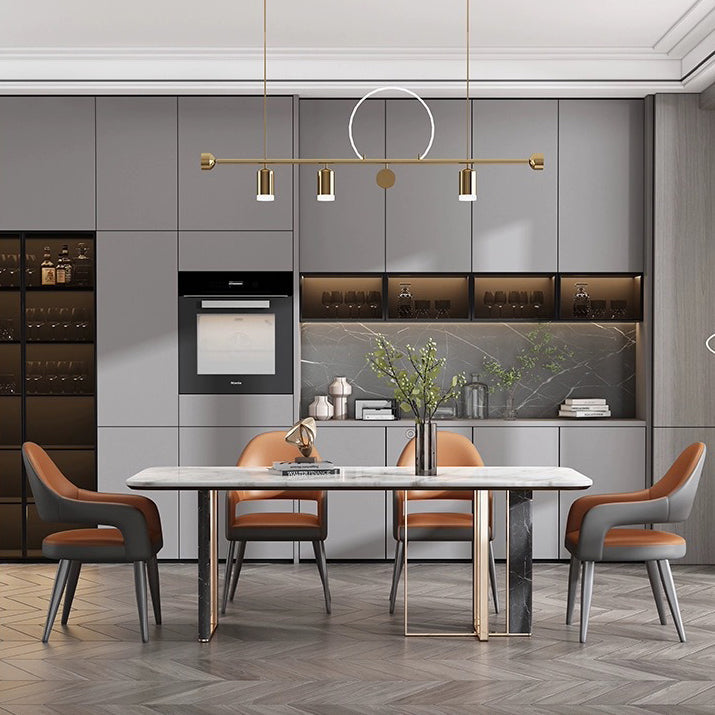 Modern Simplicity Iron PU Leather Sponge Square Elliptical Dining Chair Backrest Armrest For Dining Room