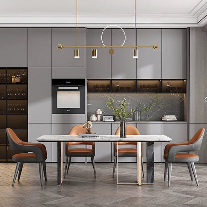 Modern Simplicity Iron PU Leather Sponge Square Elliptical Dining Chair Backrest Armrest For Dining Room