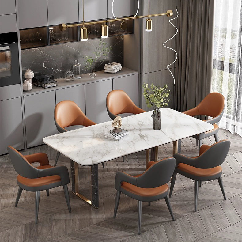 Modern Simplicity Iron PU Leather Sponge Square Elliptical Dining Chair Backrest Armrest For Dining Room