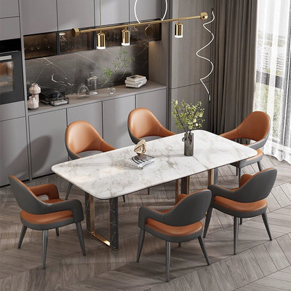 Modern Simplicity Iron PU Leather Sponge Square Elliptical Dining Chair Backrest Armrest For Dining Room