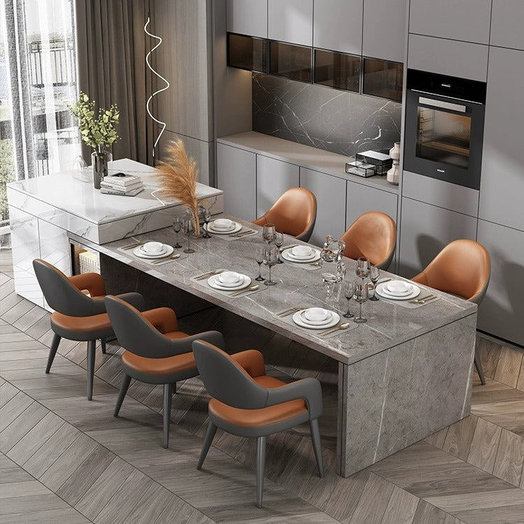 Modern Simplicity Iron PU Leather Sponge Square Elliptical Dining Chair Backrest Armrest For Dining Room