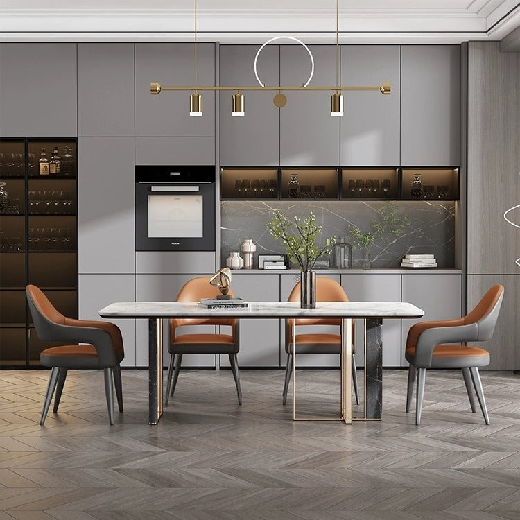 Modern Simplicity Iron PU Leather Sponge Square Elliptical Dining Chair Backrest Armrest For Dining Room