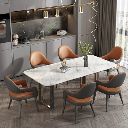 Modern Simplicity Iron PU Leather Sponge Square Elliptical Dining Chair Backrest Armrest For Dining Room