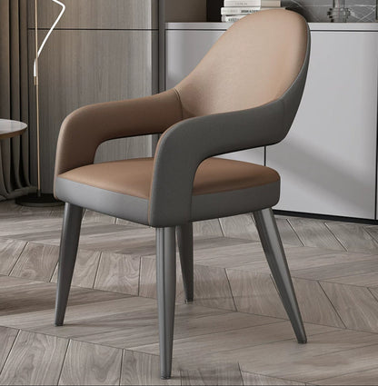 Modern Simplicity Iron PU Leather Sponge Square Elliptical Dining Chair Backrest Armrest For Dining Room