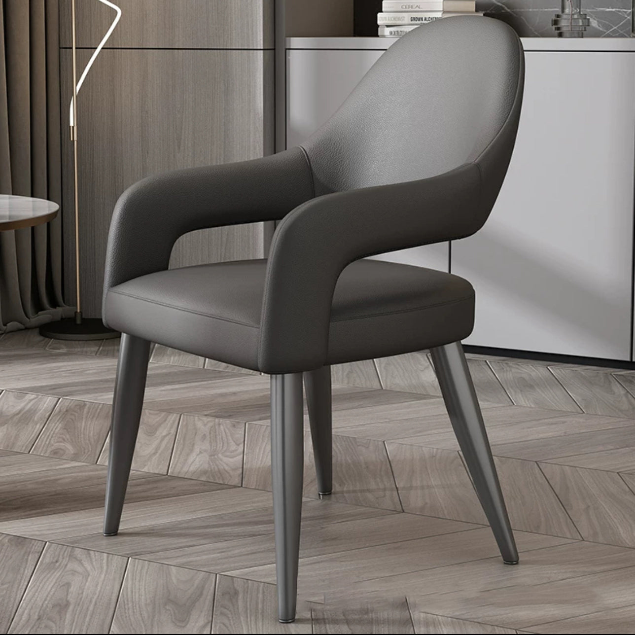 Modern Simplicity Iron PU Leather Sponge Square Elliptical Dining Chair Backrest Armrest For Dining Room