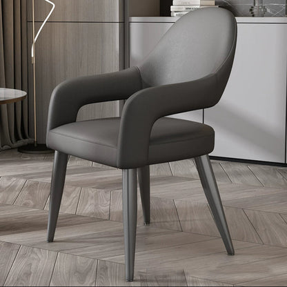 Modern Simplicity Iron PU Leather Sponge Square Elliptical Dining Chair Backrest Armrest For Dining Room