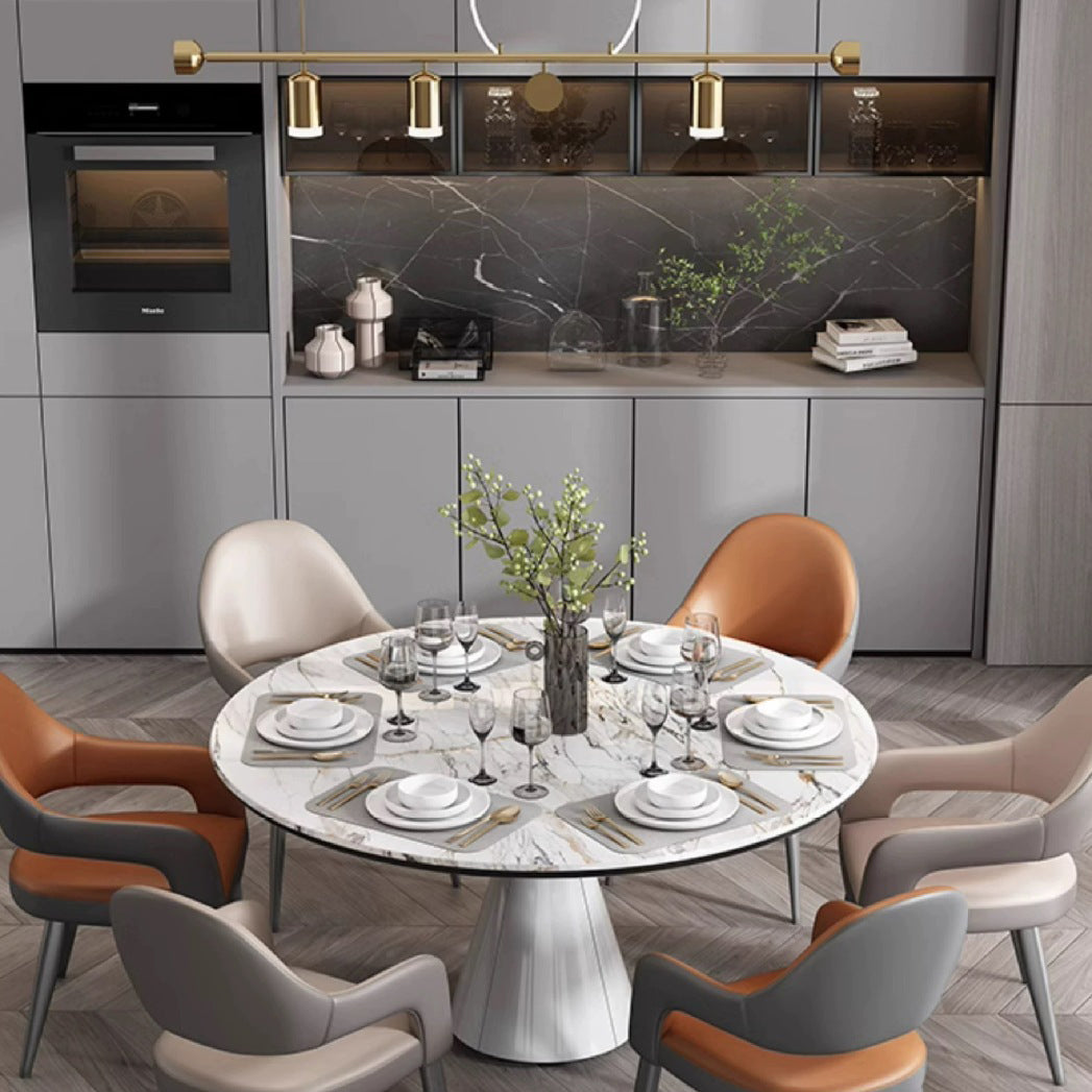 Modern Simplicity Iron PU Leather Sponge Square Elliptical Dining Chair Backrest Armrest For Dining Room