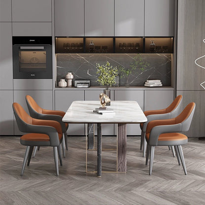 Modern Simplicity Iron PU Leather Sponge Square Elliptical Dining Chair Backrest Armrest For Dining Room