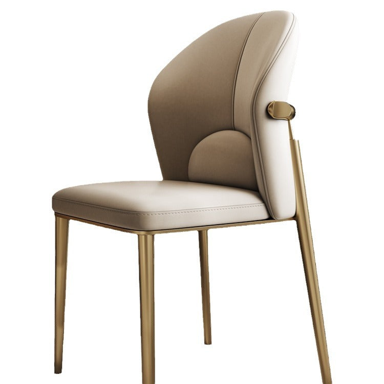 Contemporary Scandinavian Cowhide Leather Stainless Steel Latex Sponge Square Curved Dining Chair Backrest Armless For Dining Room