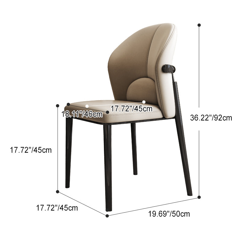 Contemporary Scandinavian Cowhide Leather Stainless Steel Latex Sponge Square Curved Dining Chair Backrest Armless For Dining Room