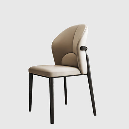 Contemporary Scandinavian Cowhide Leather Stainless Steel Latex Sponge Square Curved Dining Chair Backrest Armless For Dining Room