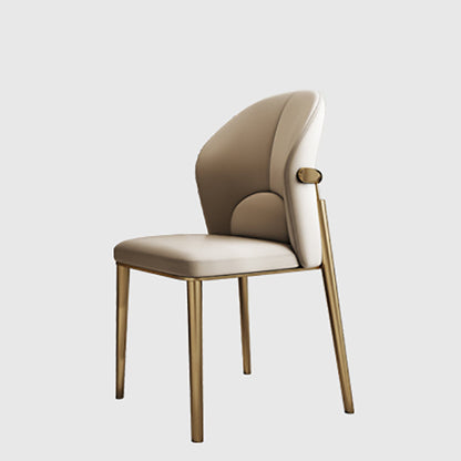 Contemporary Scandinavian Cowhide Leather Stainless Steel Latex Sponge Square Curved Dining Chair Backrest Armless For Dining Room