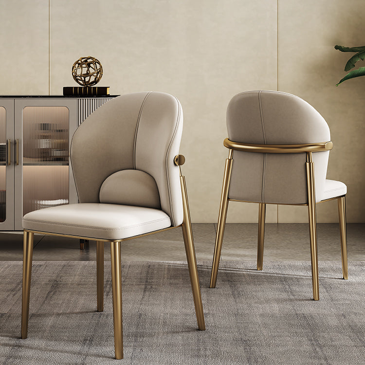 Contemporary Scandinavian Cowhide Leather Stainless Steel Latex Sponge Square Curved Dining Chair Backrest Armless For Dining Room