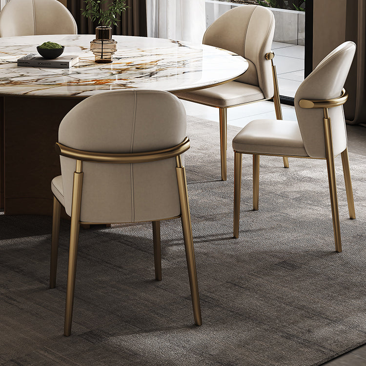 Contemporary Scandinavian Cowhide Leather Stainless Steel Latex Sponge Square Curved Dining Chair Backrest Armless For Dining Room