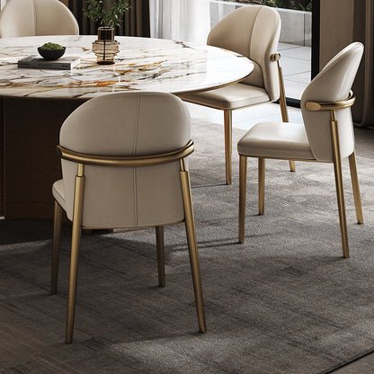 Contemporary Scandinavian Cowhide Leather Stainless Steel Latex Sponge Square Curved Dining Chair Backrest Armless For Dining Room