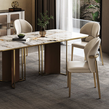 Contemporary Scandinavian Cowhide Leather Stainless Steel Latex Sponge Square Curved Dining Chair Backrest Armless For Dining Room