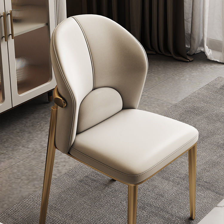 Contemporary Scandinavian Cowhide Leather Stainless Steel Latex Sponge Square Curved Dining Chair Backrest Armless For Dining Room