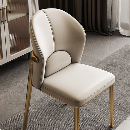 Contemporary Scandinavian Cowhide Leather Stainless Steel Latex Sponge Square Curved Dining Chair Backrest Armless For Dining Room