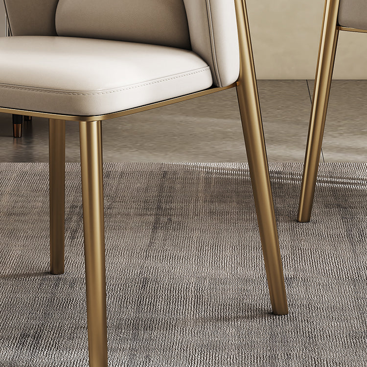 Contemporary Scandinavian Cowhide Leather Stainless Steel Latex Sponge Square Curved Dining Chair Backrest Armless For Dining Room