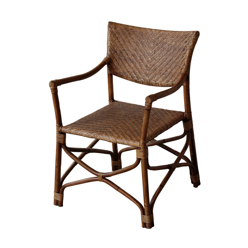 Traditional Vintage Weaving Agate Vine Square Dining Chair Backrest Armrest For Dining Room