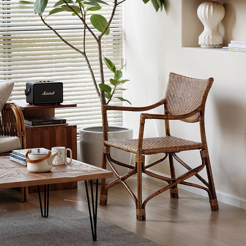 Traditional Vintage Weaving Agate Vine Square Dining Chair Backrest Armrest For Dining Room