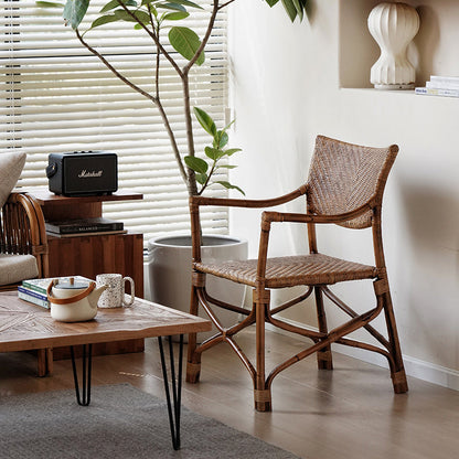 Traditional Vintage Weaving Agate Vine Square Dining Chair Backrest Armrest For Dining Room