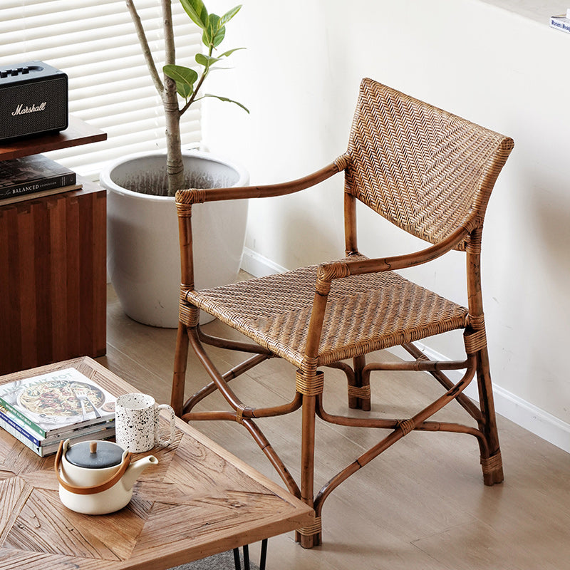 Traditional Vintage Weaving Agate Vine Square Dining Chair Backrest Armrest For Dining Room