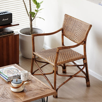 Traditional Vintage Weaving Agate Vine Square Dining Chair Backrest Armrest For Dining Room