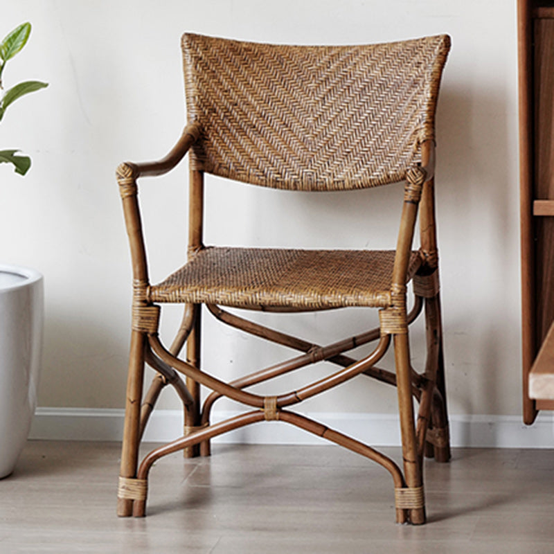 Traditional Vintage Weaving Agate Vine Square Dining Chair Backrest Armrest For Dining Room