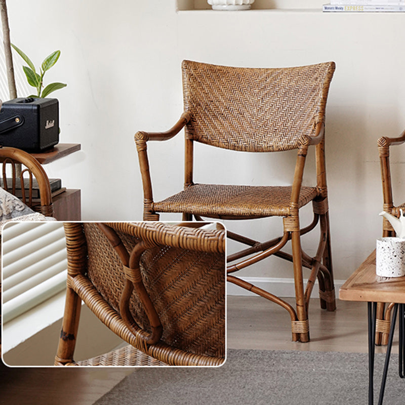 Traditional Vintage Weaving Agate Vine Square Dining Chair Backrest Armrest For Dining Room