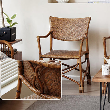 Traditional Vintage Weaving Agate Vine Square Dining Chair Backrest Armrest For Dining Room