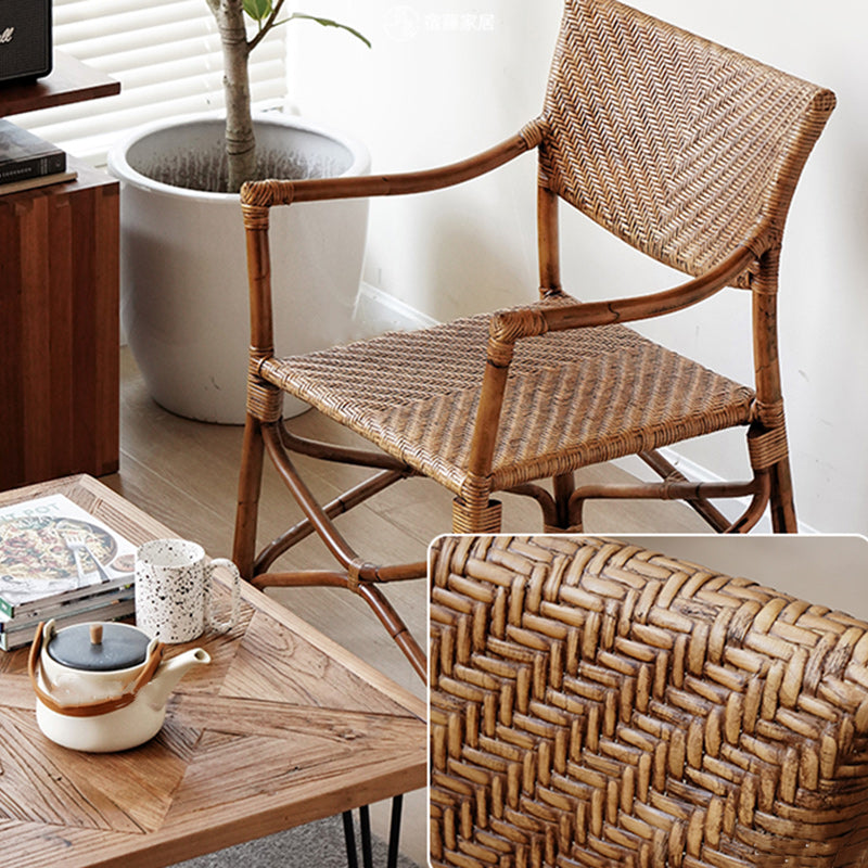 Traditional Vintage Weaving Agate Vine Square Dining Chair Backrest Armrest For Dining Room