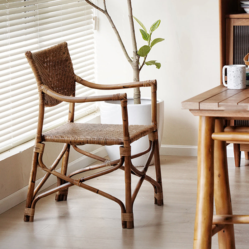 Traditional Vintage Weaving Agate Vine Square Dining Chair Backrest Armrest For Dining Room