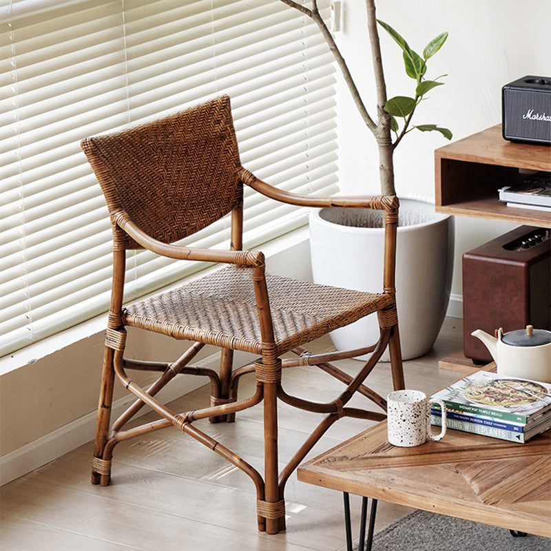 Traditional Vintage Weaving Agate Vine Square Dining Chair Backrest Armrest For Dining Room