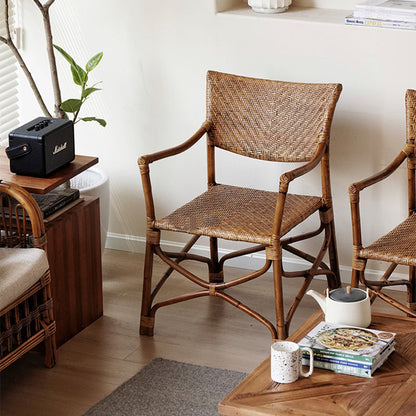 Traditional Vintage Weaving Agate Vine Square Dining Chair Backrest Armrest For Dining Room