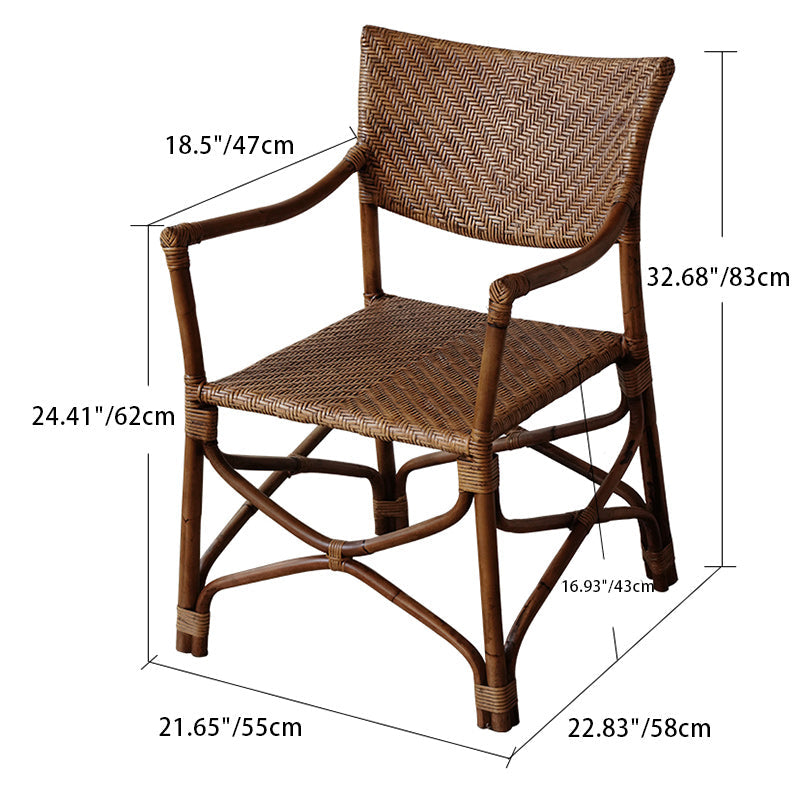 Traditional Vintage Weaving Agate Vine Square Dining Chair Backrest Armrest For Dining Room