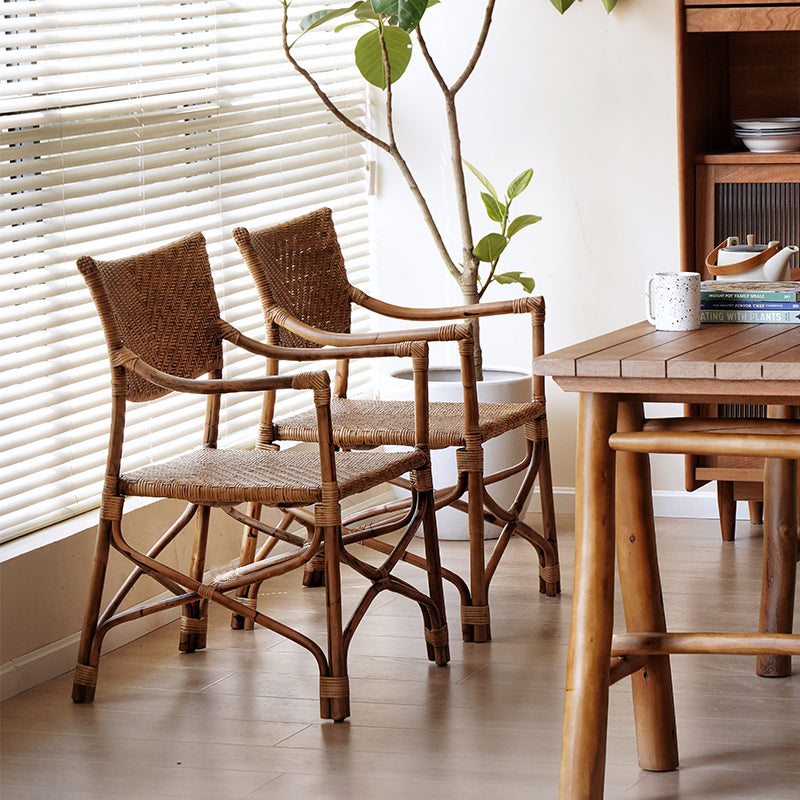 Traditional Vintage Weaving Agate Vine Square Dining Chair Backrest Armrest For Dining Room