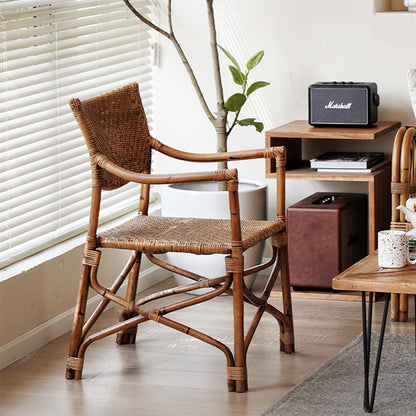 Traditional Vintage Weaving Agate Vine Square Dining Chair Backrest Armrest For Dining Room