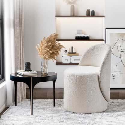 Modern Simplicity Lambswool Fleece PU Leather Wood Sponge Thumb Round Curved Vanity Stool Backrest Swivel For Bedroom