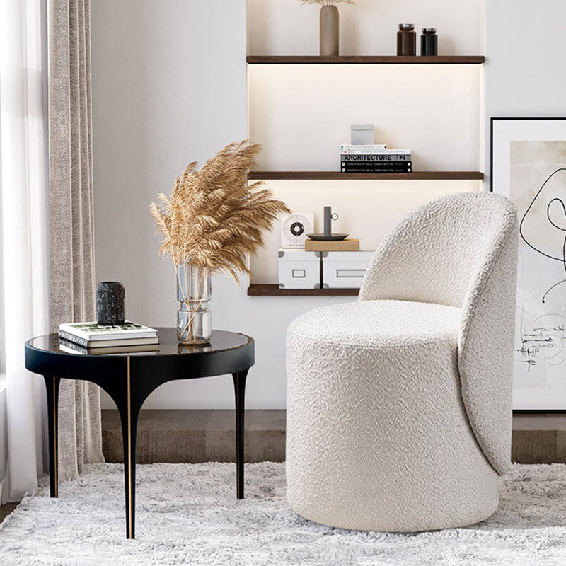Modern Simplicity Lambswool Fleece PU Leather Wood Sponge Thumb Round Curved Vanity Stool Backrest Swivel For Bedroom