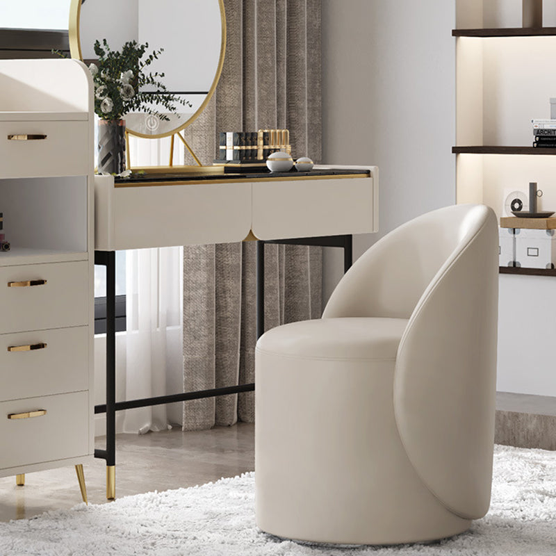 Modern Simplicity Lambswool Fleece PU Leather Wood Sponge Thumb Round Curved Vanity Stool Backrest Swivel For Bedroom