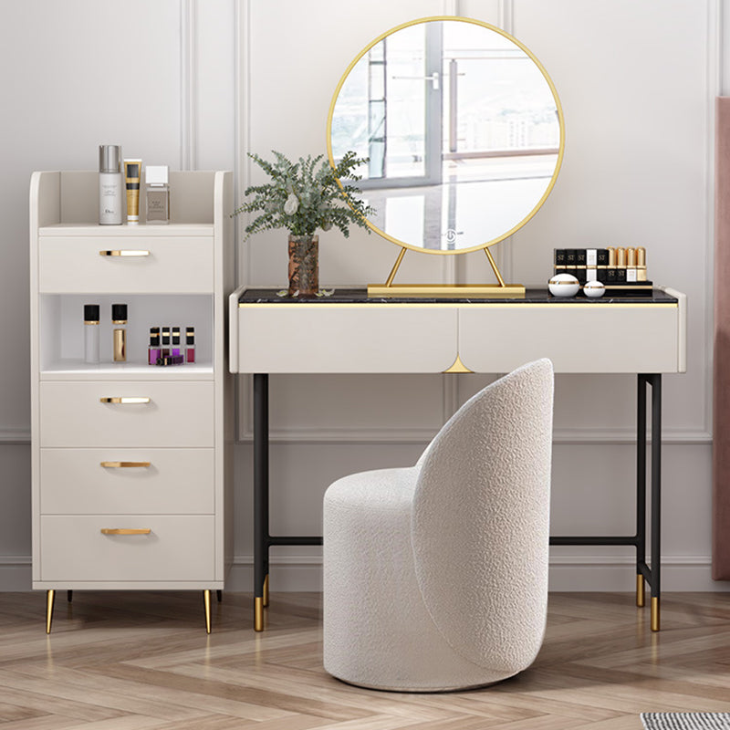 Modern Simplicity Lambswool Fleece PU Leather Wood Sponge Thumb Round Curved Vanity Stool Backrest Swivel For Bedroom