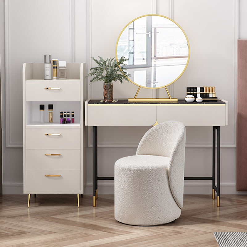 Modern Simplicity Lambswool Fleece PU Leather Wood Sponge Thumb Round Curved Vanity Stool Backrest Swivel For Bedroom