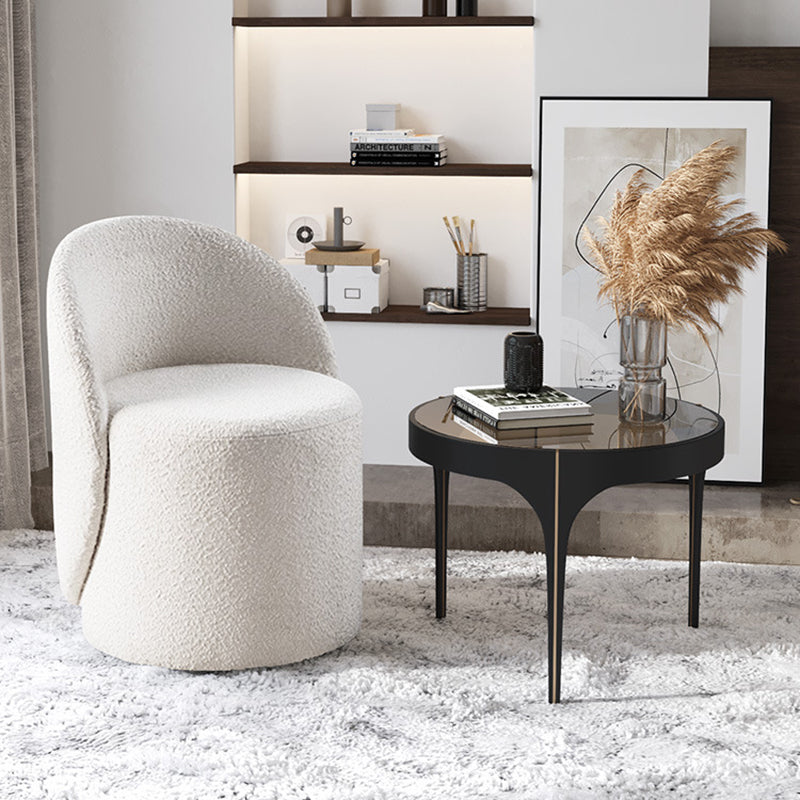 Modern Simplicity Lambswool Fleece PU Leather Wood Sponge Thumb Round Curved Vanity Stool Backrest Swivel For Bedroom