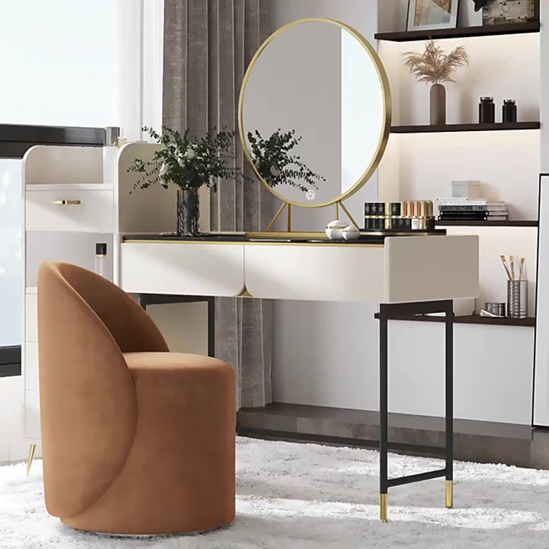 Modern Simplicity Lambswool Fleece PU Leather Wood Sponge Thumb Round Curved Vanity Stool Backrest Swivel For Bedroom