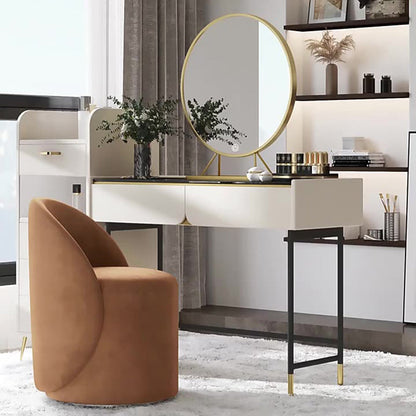 Modern Simplicity Lambswool Fleece PU Leather Wood Sponge Thumb Round Curved Vanity Stool Backrest Swivel For Bedroom