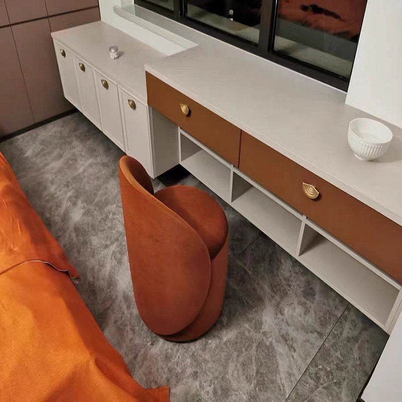 Modern Simplicity Lambswool Fleece PU Leather Wood Sponge Thumb Round Curved Vanity Stool Backrest Swivel For Bedroom