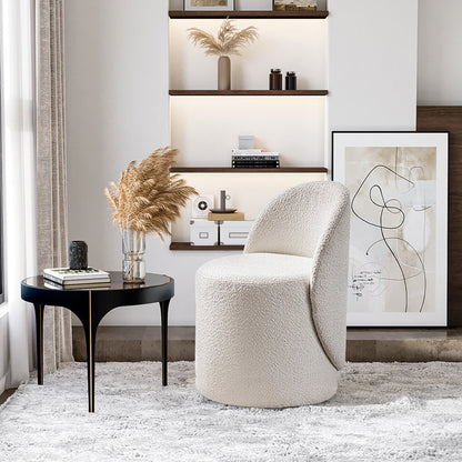 Modern Simplicity Lambswool Fleece PU Leather Wood Sponge Thumb Round Curved Vanity Stool Backrest Swivel For Bedroom