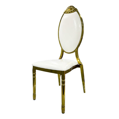 Traditional European Waxed Leather Sponge Stainless Steel Oval Carved Dining Chair Backrest For Dining Room