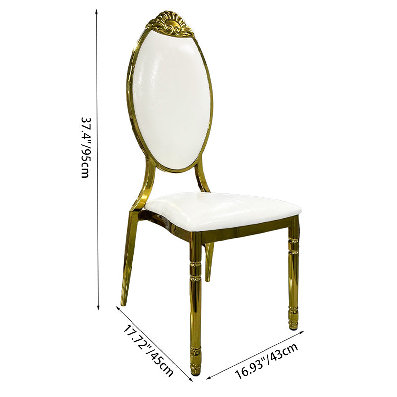 Traditional European Waxed Leather Sponge Stainless Steel Oval Carved Dining Chair Backrest For Dining Room